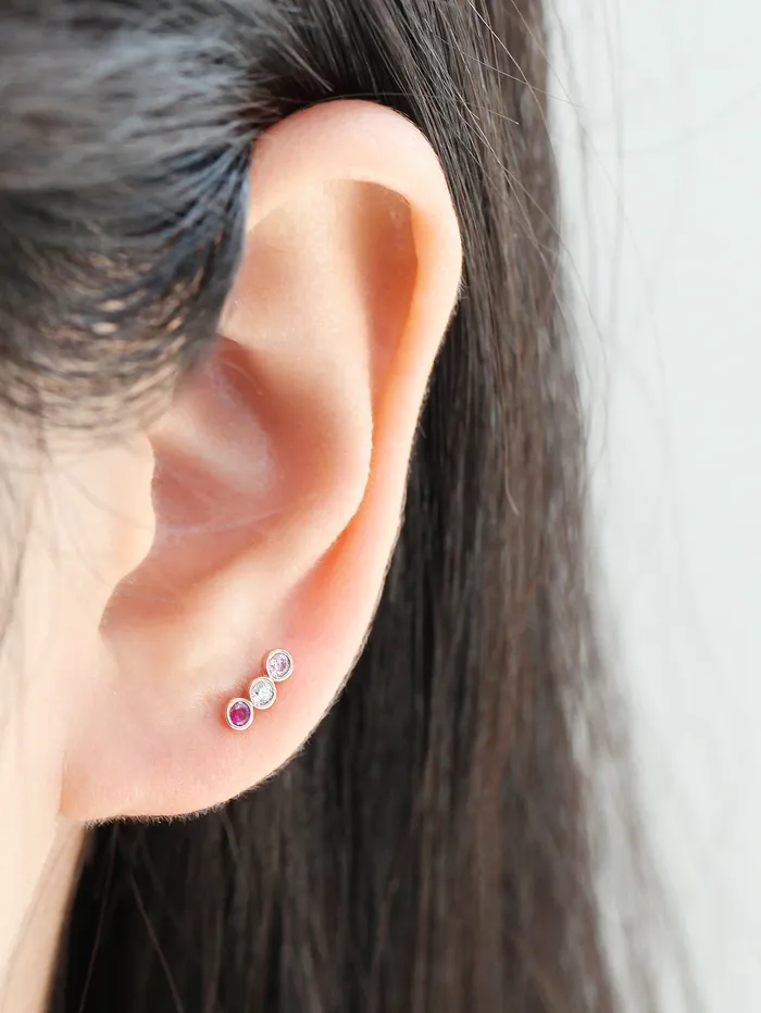 MinimalBijoux Earrings 14K Gold Colorful CZ bar cartilage earring 20g