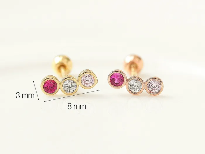 MinimalBijoux Earrings 14K Gold Colorful CZ bar cartilage earring 20g