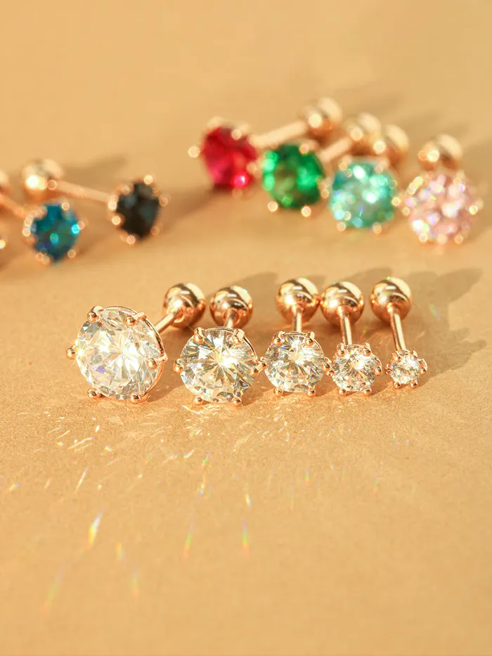 MinimalBijoux Earrings 14K Gold Daily 6 Prongs Cubic Cartilage Earring 20G