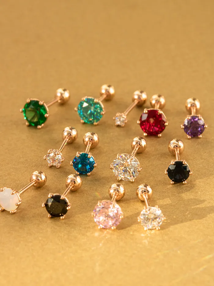 MinimalBijoux Earrings 14K Gold Daily 6 Prongs Cubic Cartilage Earring 20G