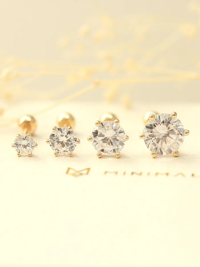 MinimalBijoux Earrings 14K Gold Daily 6 Prongs Cubic Cartilage Earring 20G
