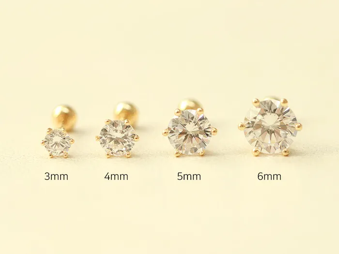 MinimalBijoux Earrings 14K Gold Daily 6 Prongs Cubic Cartilage Earring 20G
