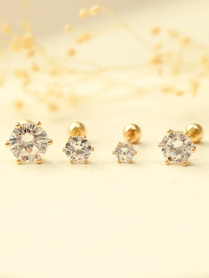 MinimalBijoux Earrings 14K Gold Daily 6 Prongs Cubic Cartilage Earring 20G
