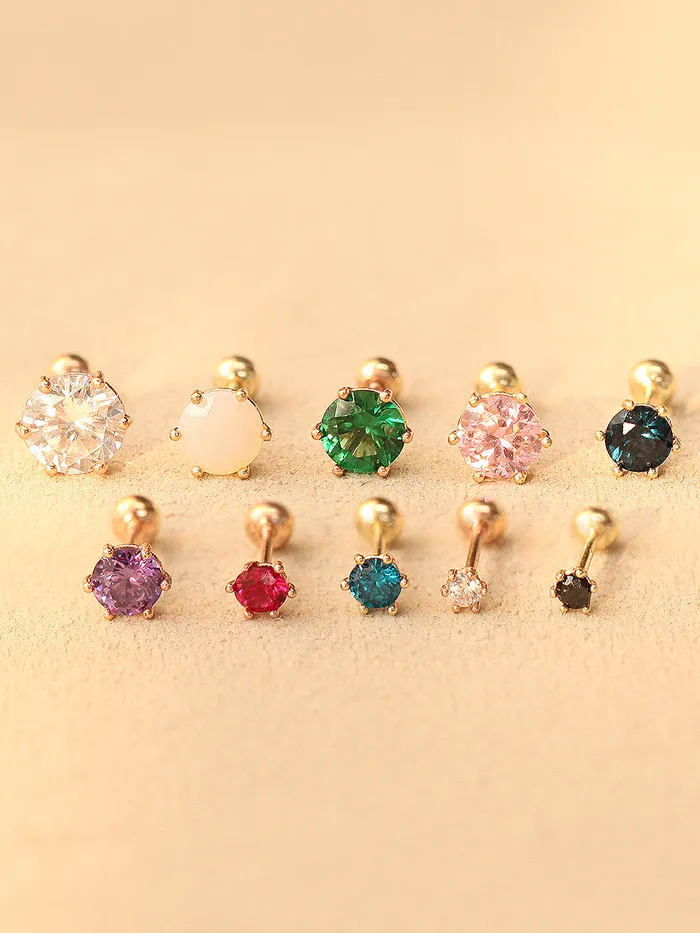 MinimalBijoux Earrings 14K Gold Daily 6 Prongs Cubic Cartilage Earring 20G