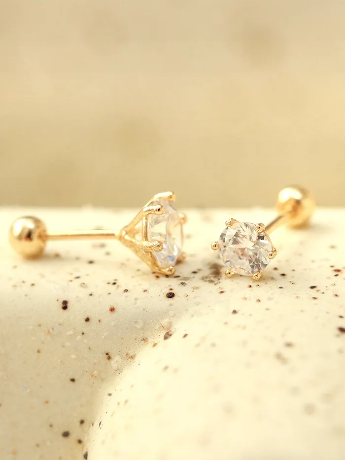 MinimalBijoux Earrings 14K Gold Daily 6 Prongs Cubic Cartilage Earring 20G