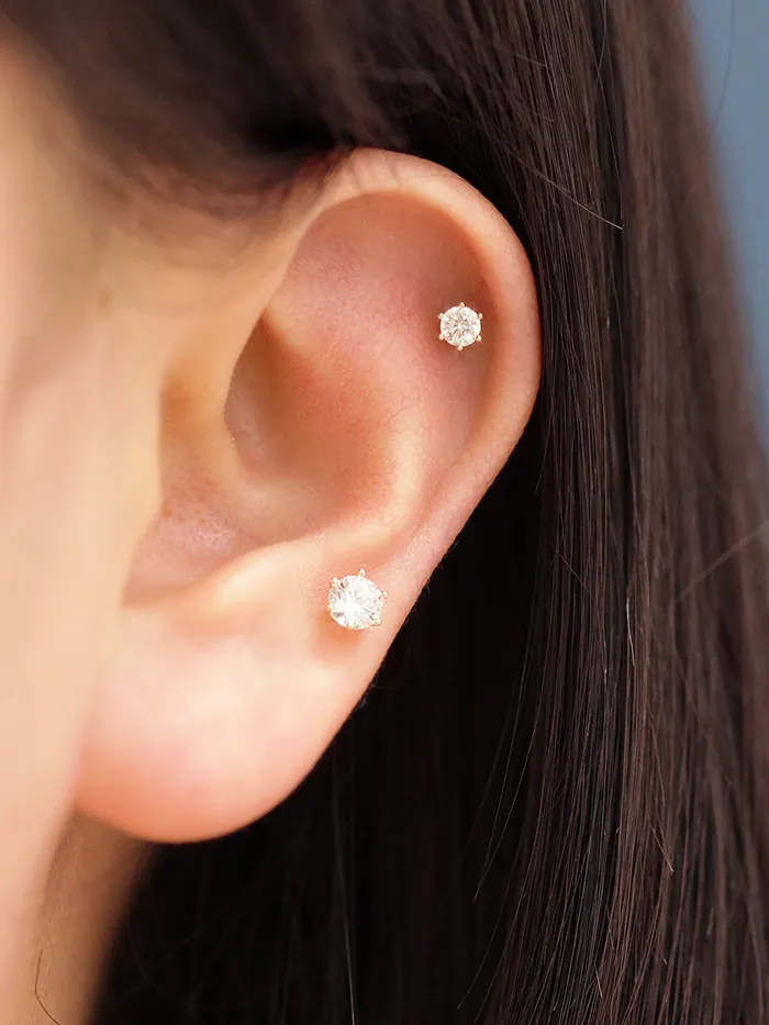MinimalBijoux Earrings 14K Gold Daily 6 Prongs Cubic Cartilage Earring 20G