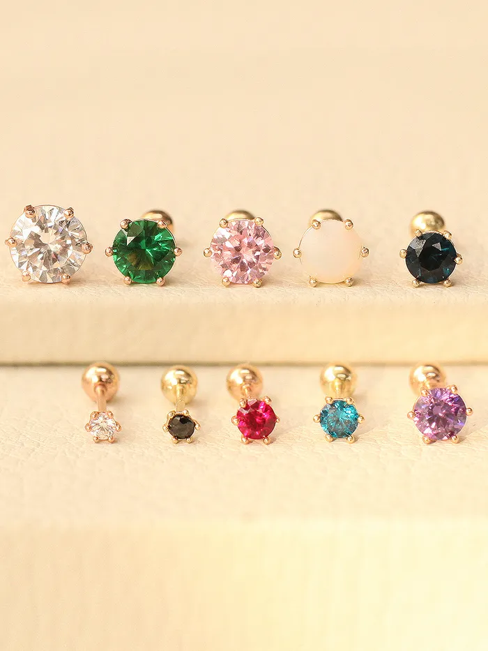 MinimalBijoux Earrings 14K Gold Daily 6 Prongs Cubic Cartilage Earring 20G