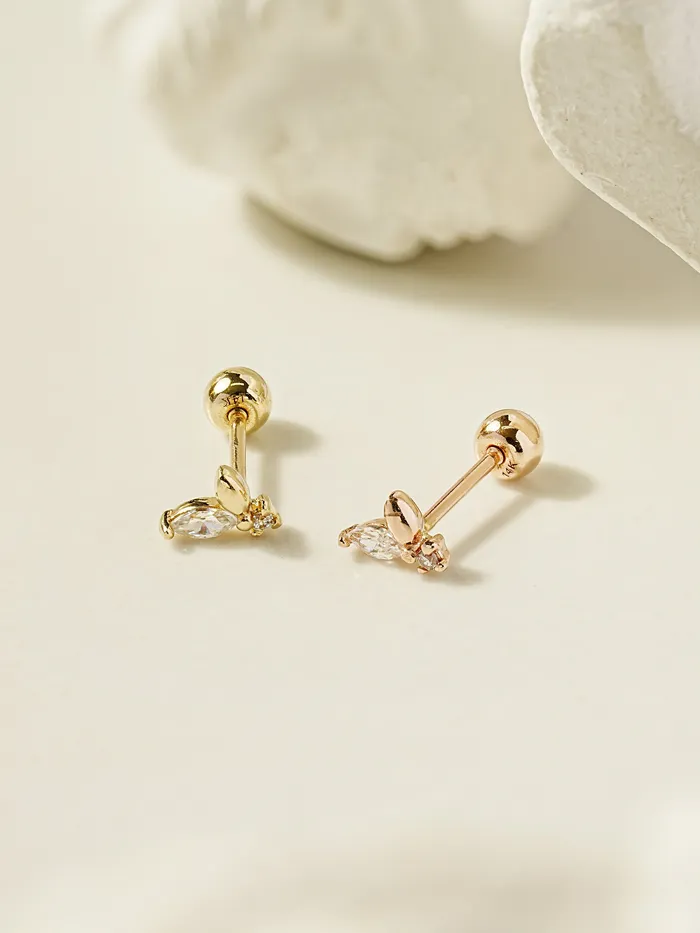 MinimalBijoux Earrings 14K Gold Mini Sprout CZ Cartilage Earring 20G18G16G