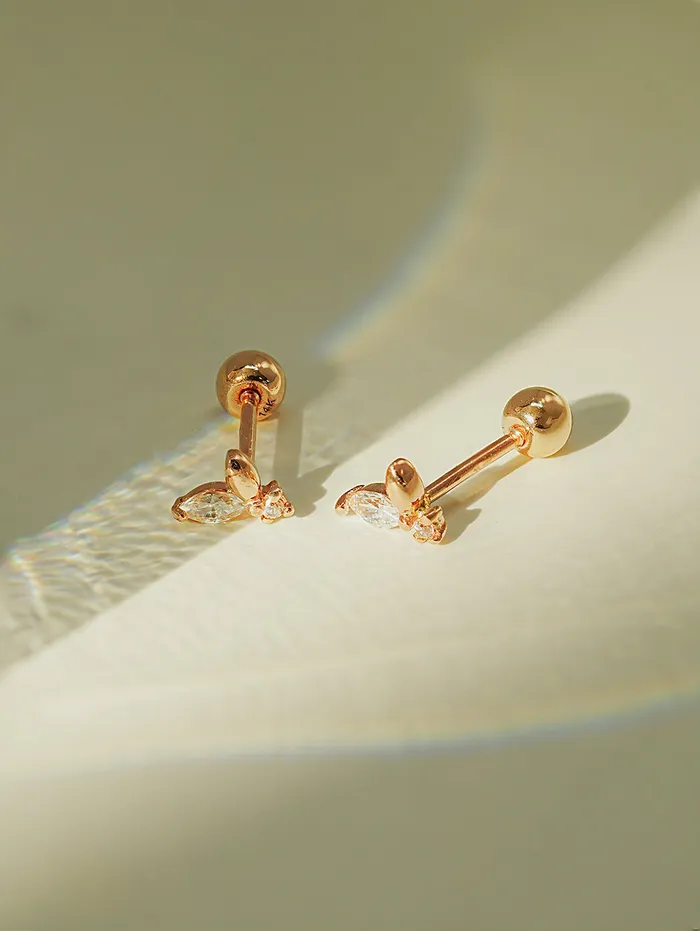 MinimalBijoux Earrings 14K Gold Mini Sprout CZ Cartilage Earring 20G18G16G