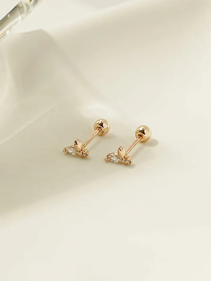 MinimalBijoux Earrings 14K Gold Mini Sprout CZ Cartilage Earring 20G18G16G