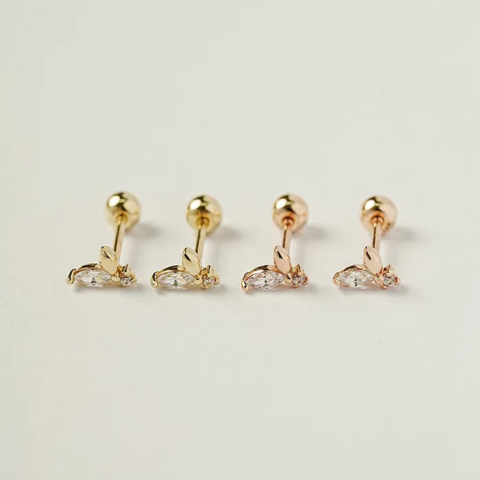 MinimalBijoux Earrings 14K Gold Mini Sprout CZ Cartilage Earring 20G18G16G