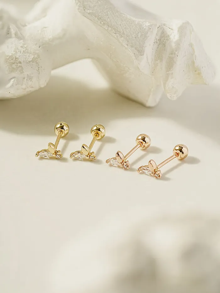 MinimalBijoux Earrings 14K Gold Mini Sprout CZ Cartilage Earring 20G18G16G