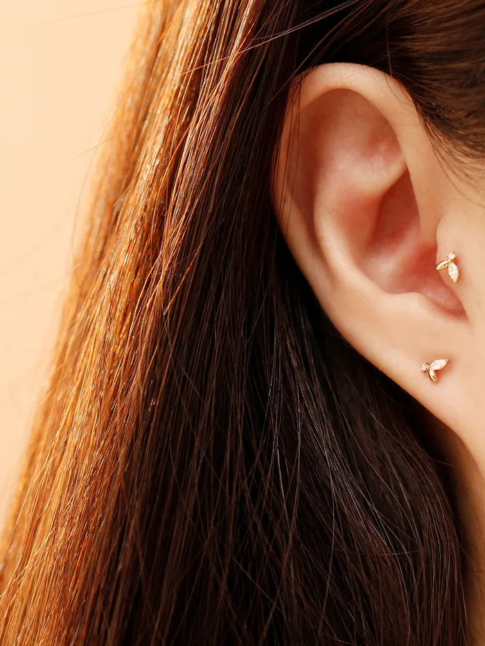MinimalBijoux Earrings 14K Gold Mini Sprout CZ Cartilage Earring 20G18G16G