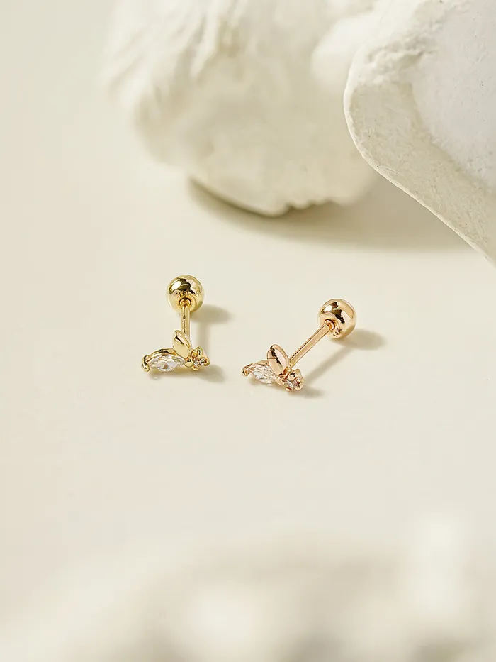 MinimalBijoux Earrings 14K Gold Mini Sprout CZ Cartilage Earring 20G18G16G