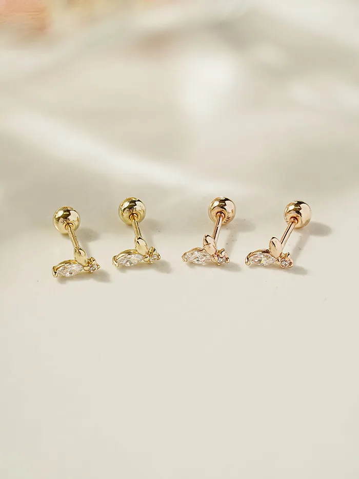 MinimalBijoux Earrings 14K Gold Mini Sprout CZ Cartilage Earring 20G18G16G