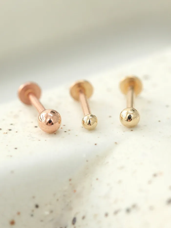 MinimalBijoux PreStyled Sets 14K Gold Internally Threaded Mini Ball Labret Piercing 2mm 25mm 3mm 18G16G