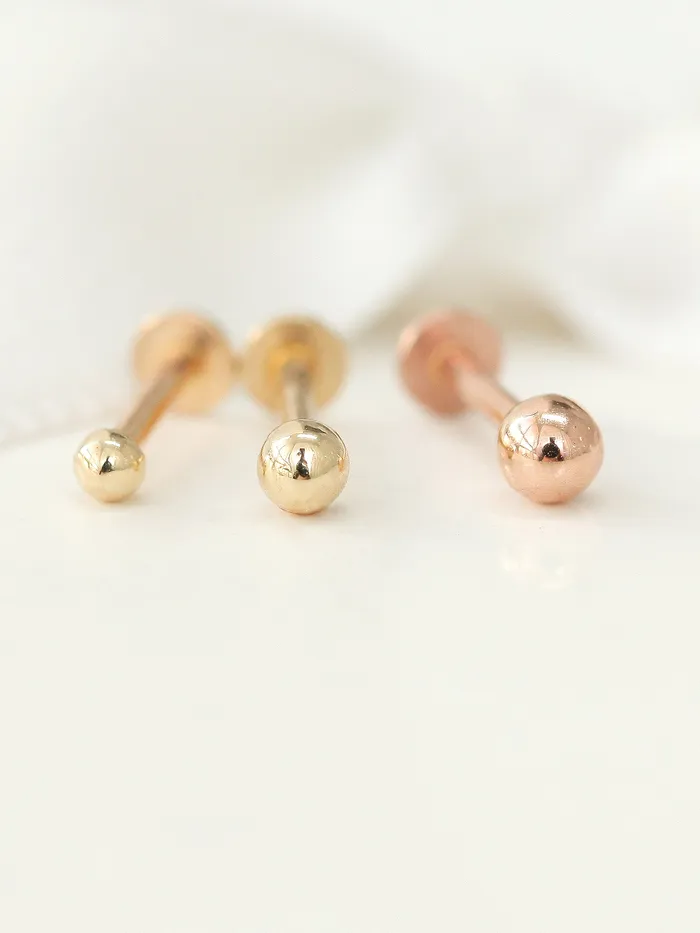 MinimalBijoux PreStyled Sets 14K Gold Internally Threaded Mini Ball Labret Piercing 2mm 25mm 3mm 18G16G