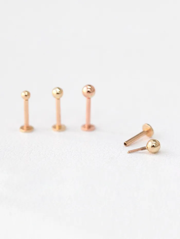 MinimalBijoux PreStyled Sets 14K Gold Internally Threaded Mini Ball Labret Piercing 2mm 25mm 3mm 18G16G