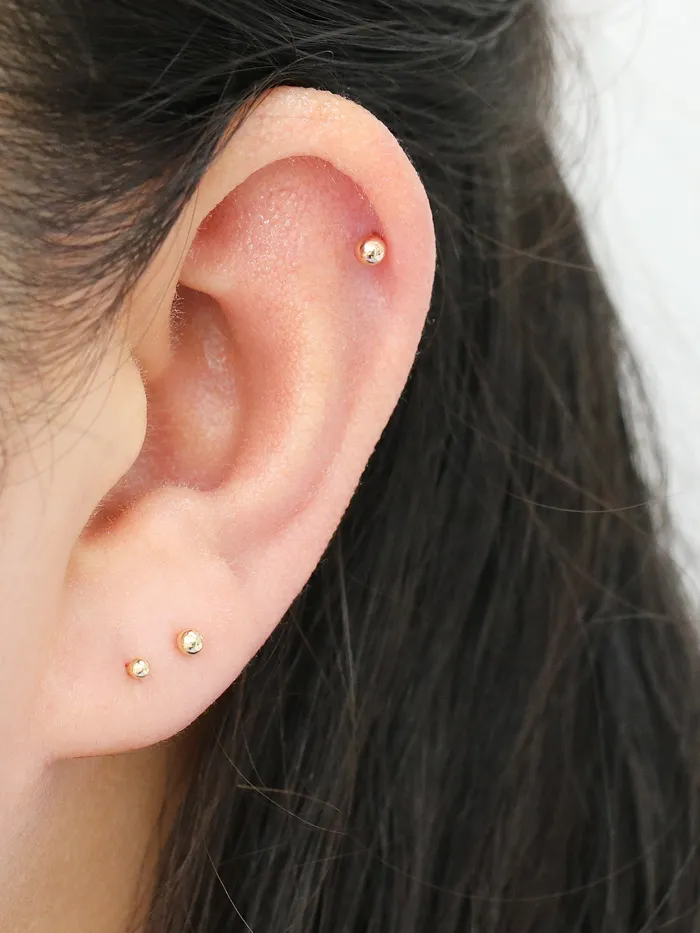 MinimalBijoux PreStyled Sets 14K Gold Internally Threaded Mini Ball Labret Piercing 2mm 25mm 3mm 18G16G