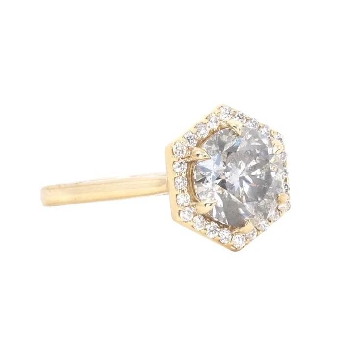 Misfit Diamonds Rings 220ct Round Grey and White Diamond Hexagon Halo Ring in 14k Yellow Gold Misfit Diamonds Rings 220ct Round Grey and White Diamond Hexagon Halo Ring in 14k Yellow Gold