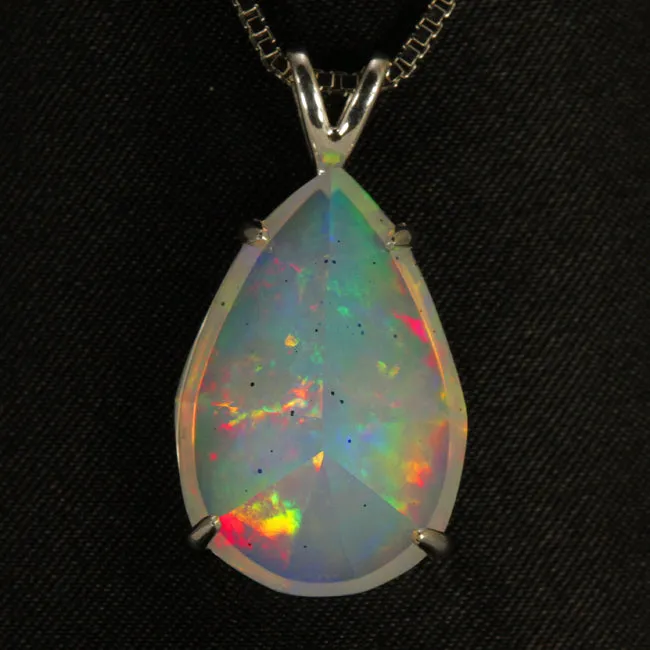 Moriartys Gem Art 14K White Gold Faceted Pear Shape Opal Pendant Necklaces