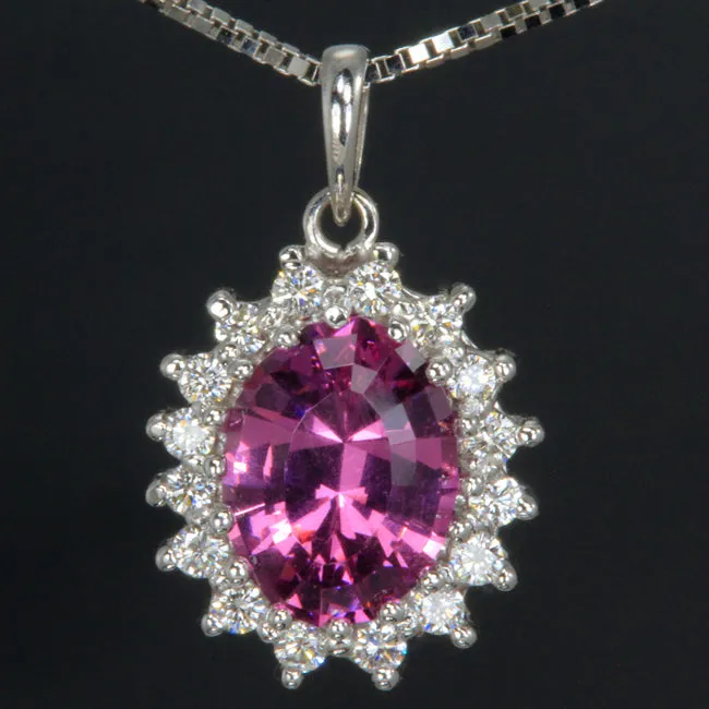 Moriartys Gem Art 14K White Gold Oval Umbalite Garnet Pendant with Brilliant Cut Diamonds Necklaces