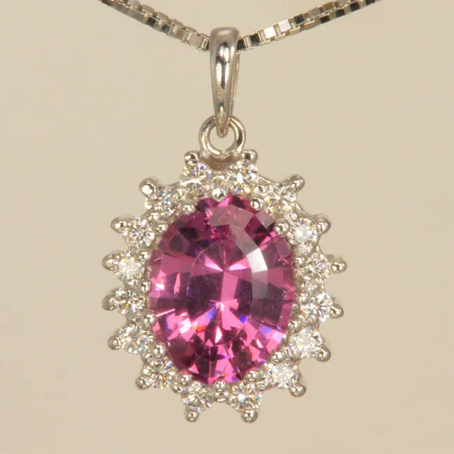 Moriartys Gem Art 14K White Gold Oval Umbalite Garnet Pendant with Brilliant Cut Diamonds Necklaces