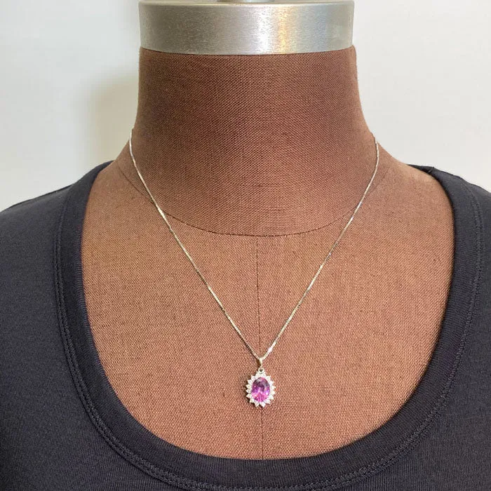 Moriartys Gem Art 14K White Gold Oval Umbalite Garnet Pendant with Brilliant Cut Diamonds Necklaces
