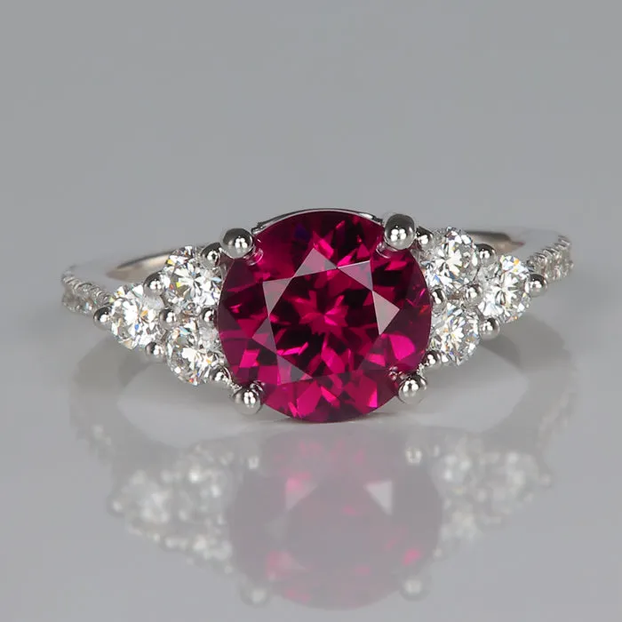 Moriartys Gem Art 14K White Gold Round Brilliant Garnet and Diamond Ring 342 Carats Rings Moriartys Gem Art 14K White Gold Round Brilliant Garnet and Diamond Ring 342 Carats Rings