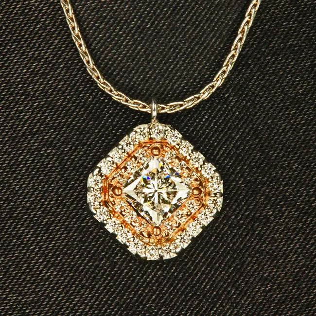 Moriartys Gem Art Necklaces 14K White Rose Gold One Carat Total Weight Princess Cut Diamond Pendant