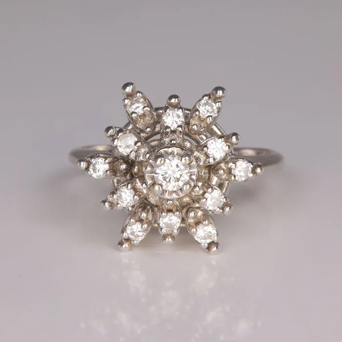 Moriartys Gem Art Rings 14K White Gold Diamond Sunburst Ring 42 Carats