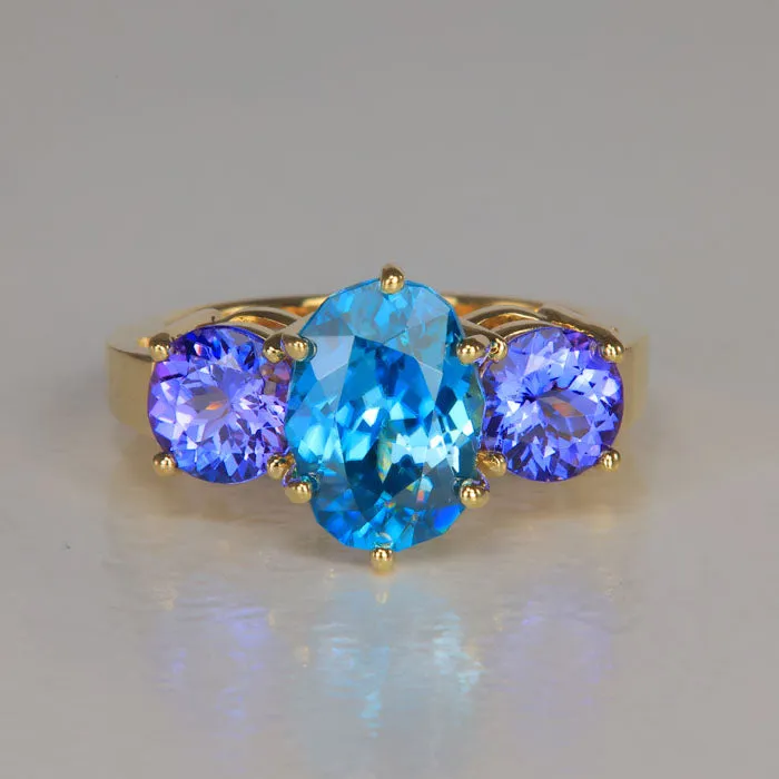 Moriartys Gem Art Rings 14K Yellow Gold Blue Zircon and Tanzanite Ring 477 Carats Moriartys Gem Art Rings 14K Yellow Gold Blue Zircon and Tanzanite Ring 477 Carats