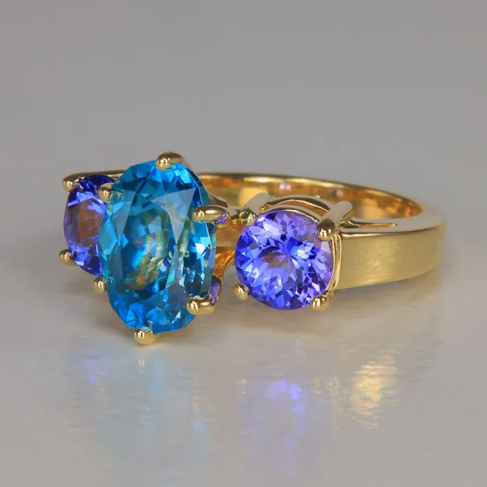 Moriartys Gem Art Rings 14K Yellow Gold Blue Zircon and Tanzanite Ring 477 Carats