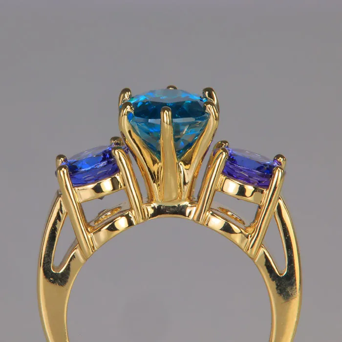 Moriartys Gem Art Rings 14K Yellow Gold Blue Zircon and Tanzanite Ring 477 Carats