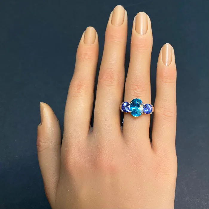 Moriartys Gem Art Rings 14K Yellow Gold Blue Zircon and Tanzanite Ring 477 Carats