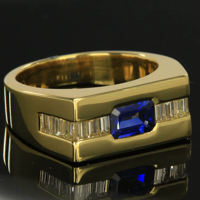 Moriartys Gem Art Rings 14K Yellow Gold Mens Emerald Cut Sapphire Diamond Ring Moriartys Gem Art Rings 14K Yellow Gold Mens Emerald Cut Sapphire Diamond Ring