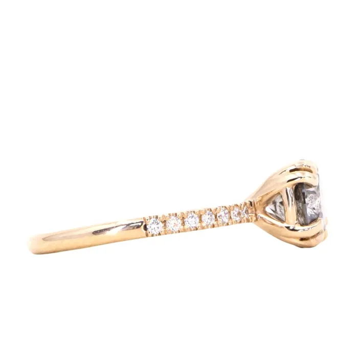 Naveet Rings 163ct Round Salt Pepper Diamond Double Claw Prong Solitaire with French Diamonds in 14k Yellow Gold