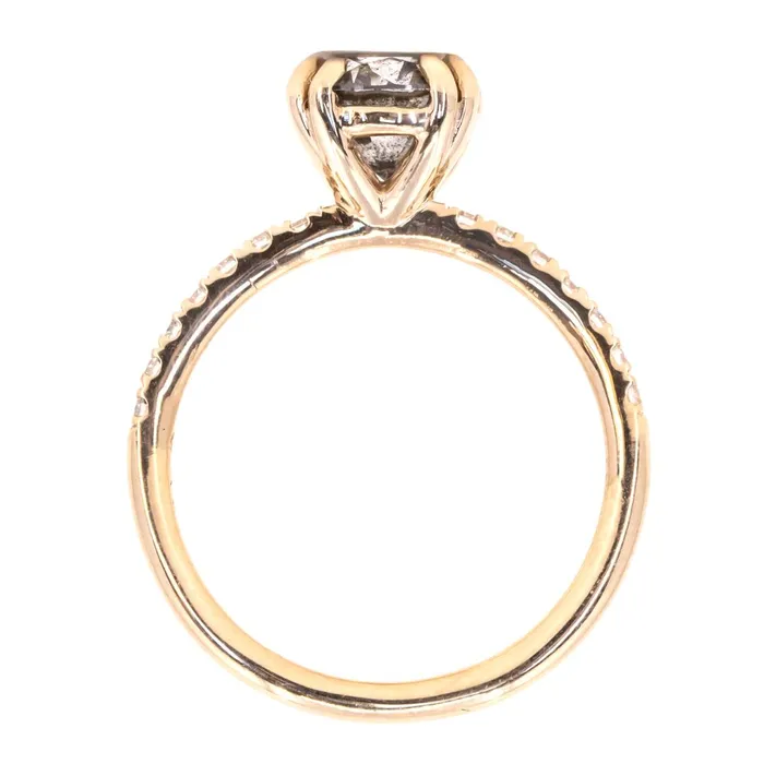 Naveet Rings 163ct Round Salt Pepper Diamond Double Claw Prong Solitaire with French Diamonds in 14k Yellow Gold