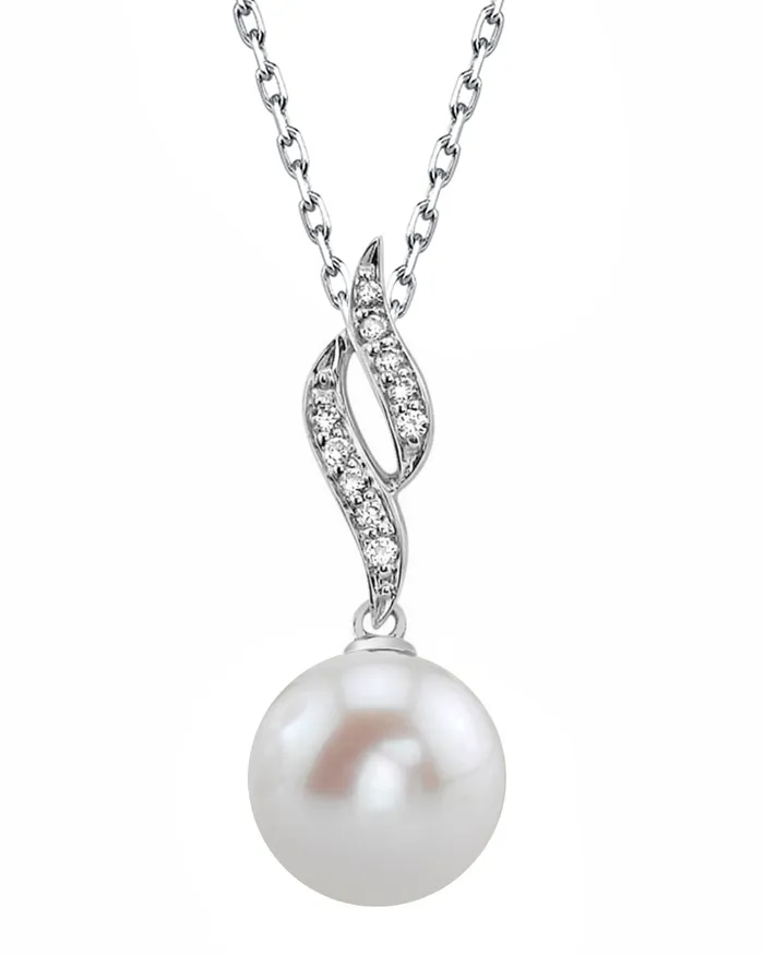 Necklaces SPT Freshwater Pearl Diamond Flame Pendant