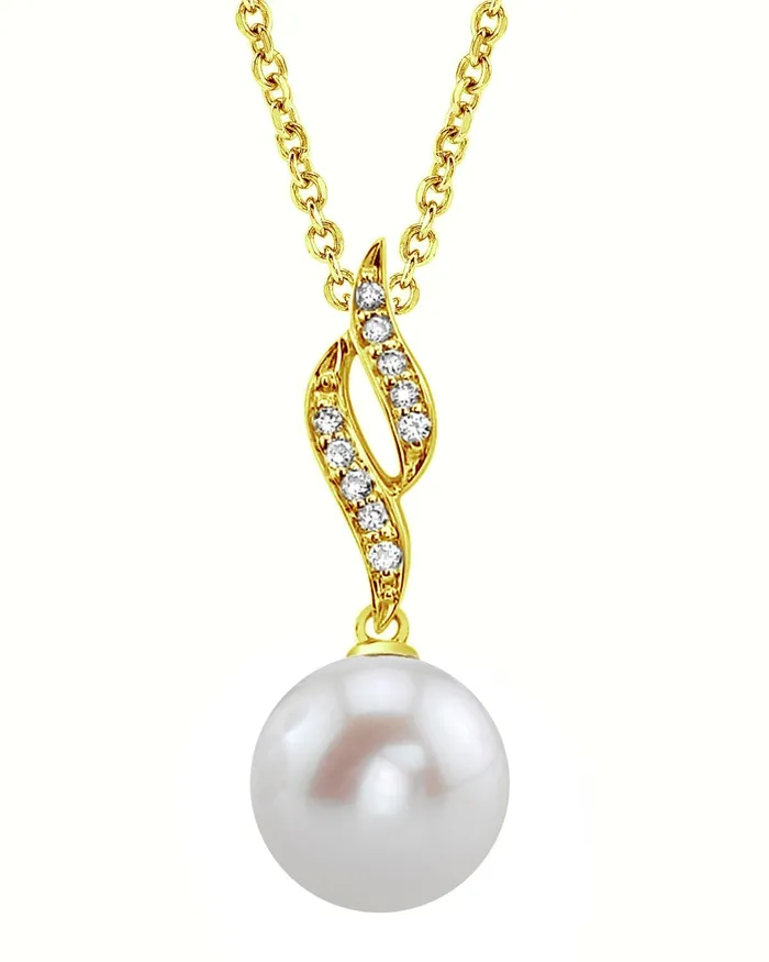 Necklaces SPT Freshwater Pearl Diamond Flame Pendant