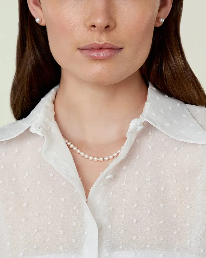 Necklaces SPT Japanese Akoya White Pearl Necklace 5055mm AA Quality