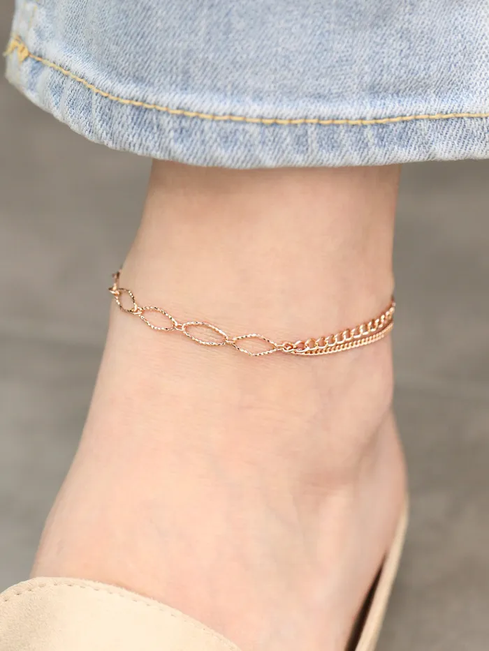 PreStyled Sets 14K 18K Gold Half Cutting Twist Coin Chain Anklet MinimalBijoux