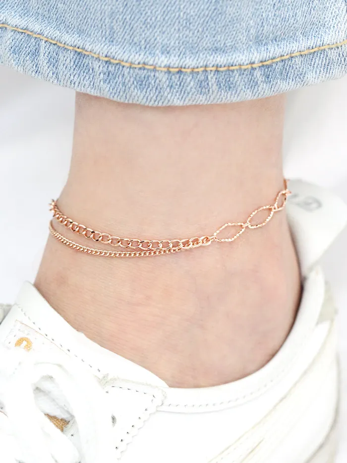 PreStyled Sets 14K 18K Gold Half Cutting Twist Coin Chain Anklet MinimalBijoux