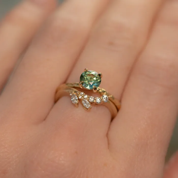 PreStyled Sets CALEB QUASHEN 108ct Round Parti Madagascar Untreated Sapphire Evergreen Carved Solitaire in 18k Yellow Gold