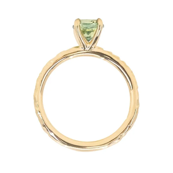 PreStyled Sets CALEB QUASHEN 108ct Round Parti Madagascar Untreated Sapphire Evergreen Carved Solitaire in 18k Yellow Gold