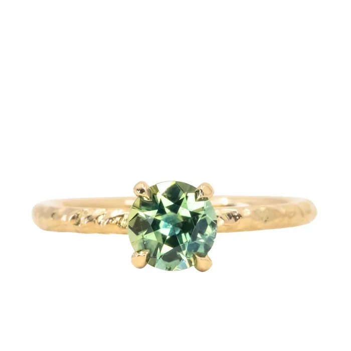 PreStyled Sets CALEB QUASHEN 108ct Round Parti Madagascar Untreated Sapphire Evergreen Carved Solitaire in 18k Yellow Gold