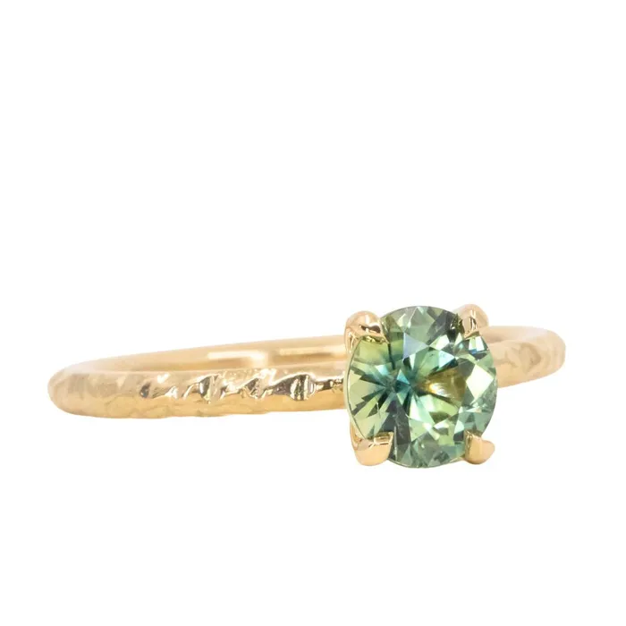 PreStyled Sets CALEB QUASHEN 108ct Round Parti Madagascar Untreated Sapphire Evergreen Carved Solitaire in 18k Yellow Gold