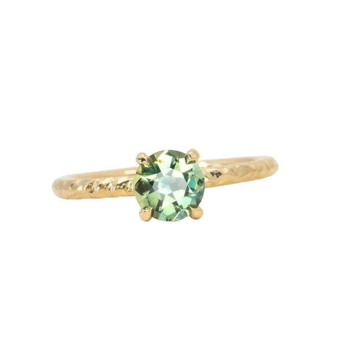 PreStyled Sets CALEB QUASHEN 108ct Round Parti Madagascar Untreated Sapphire Evergreen Carved Solitaire in 18k Yellow Gold