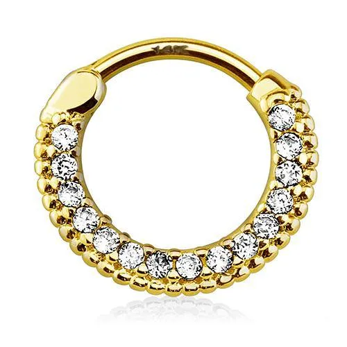 PreStyled Sets Fifteen CZ Yellow 14k Gold Septum Clicker Tulsa Body Jewelry