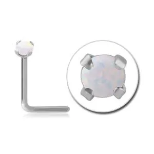 Prong Opal Stainless LBend Nose Stud Tulsa Body Jewelry Earrings